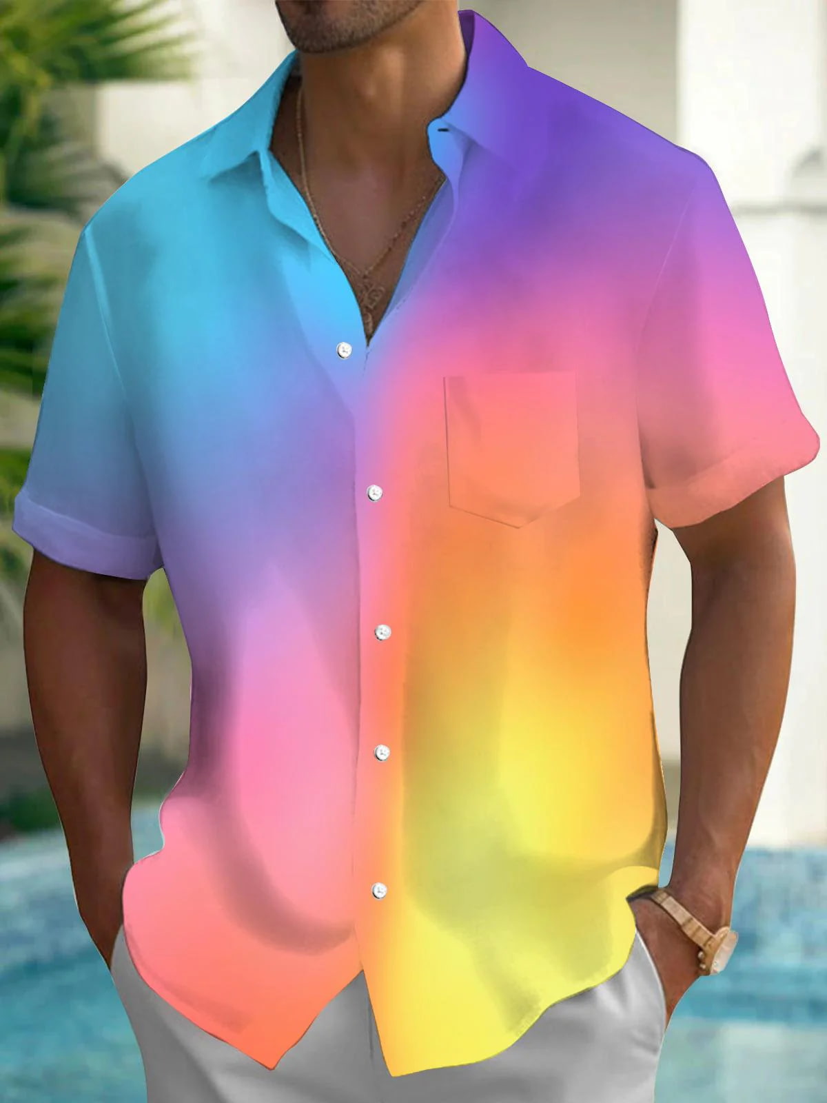 Colorful Gradient Matching Couple Hawaiian Shirts