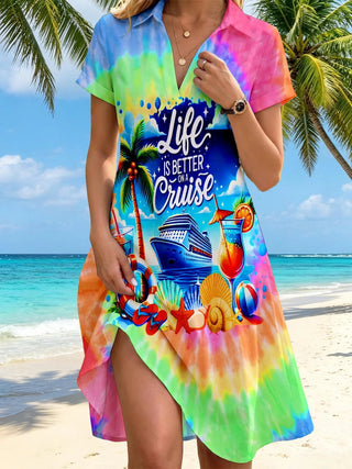 Cruise Vacation Couple Matching Outfit Hawaiian Tie Dye "Life Is Better On A Cruise" Shirt & Dress