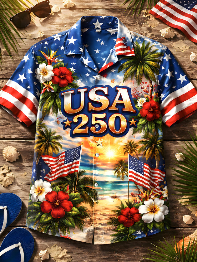 men's Hawaiian shirt front view Independence Day