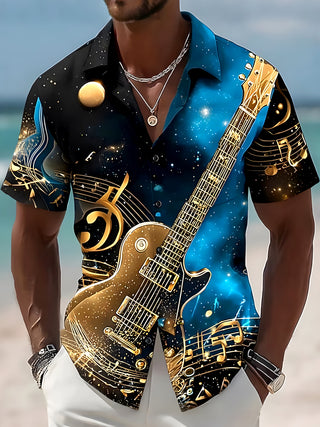 men's guitar print shirt front view