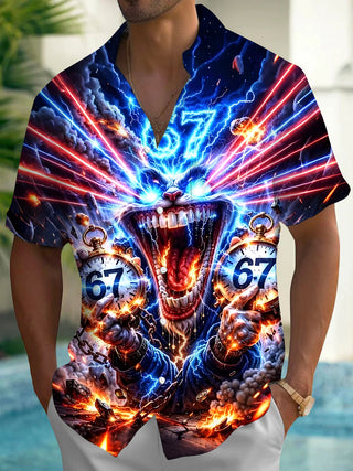 Men Funny Rabbit Hawaiian short sleeve shirt front view tropical beach vacation