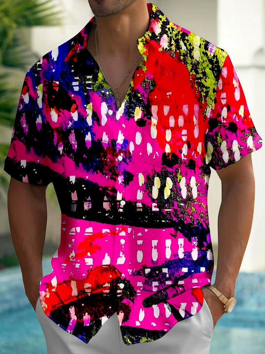 Colorful Abstract Splatter Tie-Dye Men's Pocket Short Sleeve Shirts