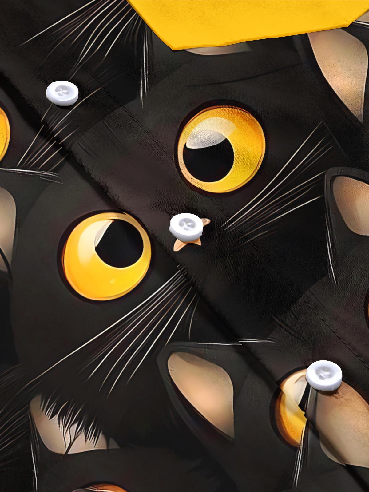 Cat Print Men's Pocket Short Sleeve Shirts