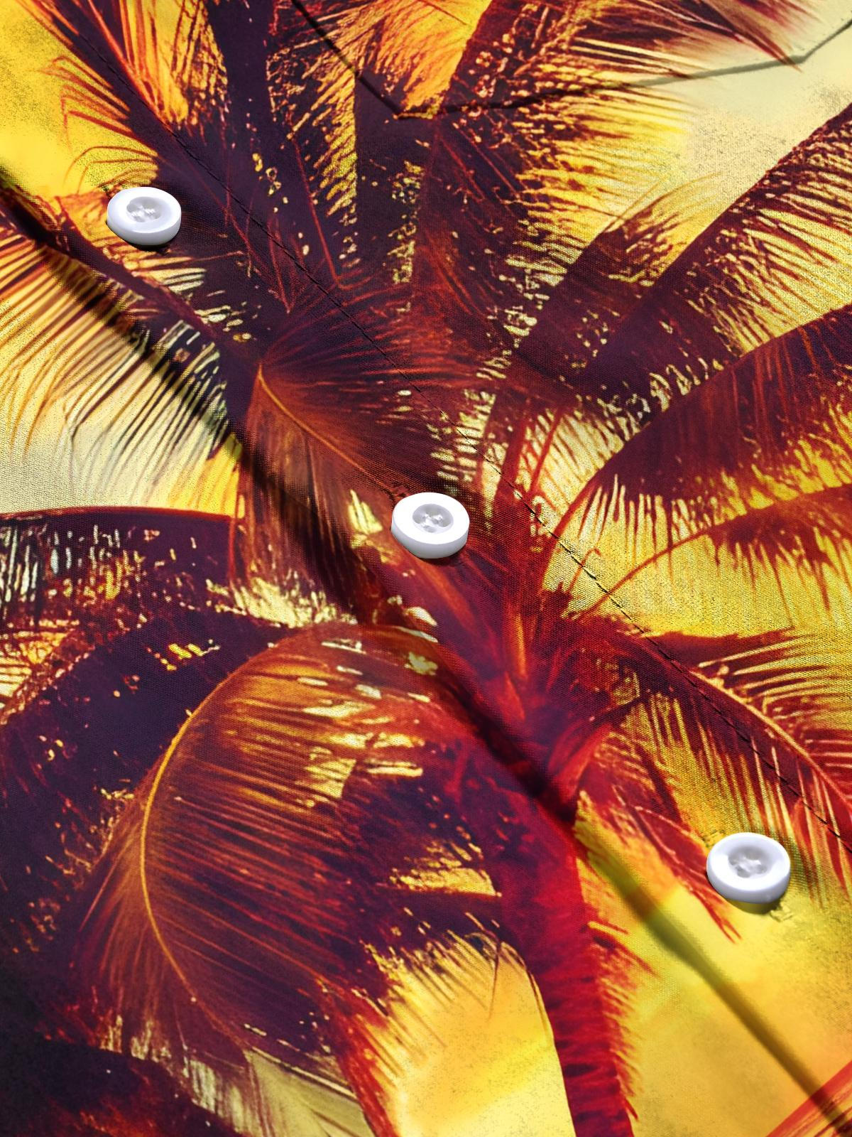 Hawaiian Coconut Tree Print Men's Pocket Short Sleeve Shirts