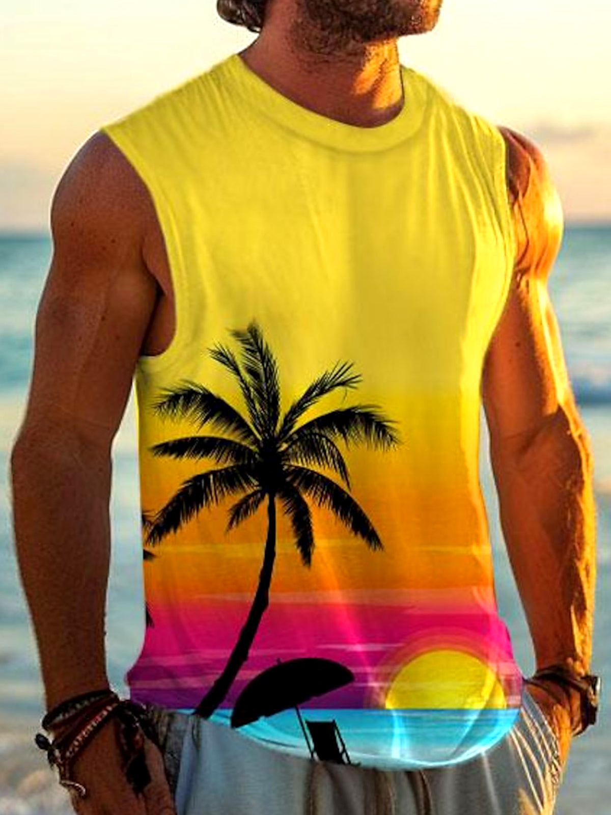 Coconut Tree Sleeveless Round Neck Men's Tank Top