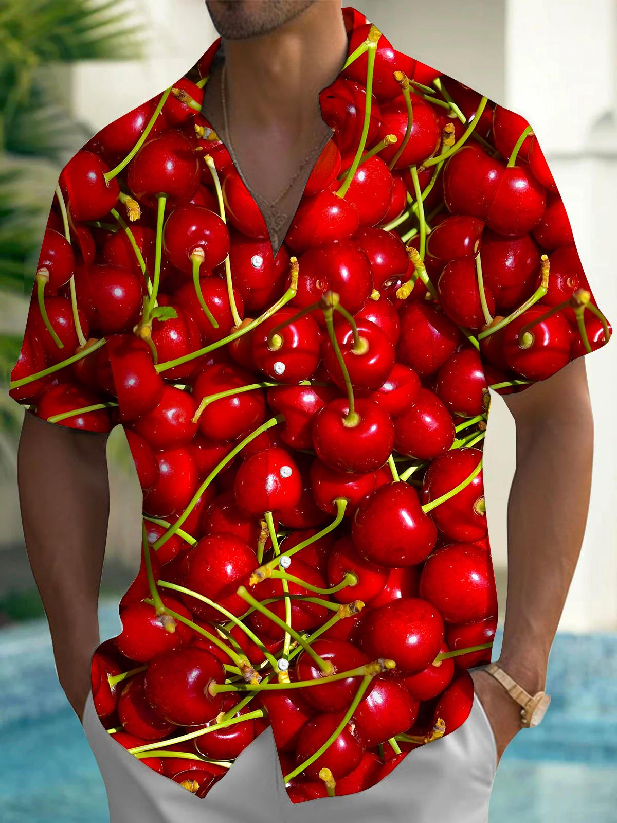 Cherry Men's Pocket Short Sleeve Shirts