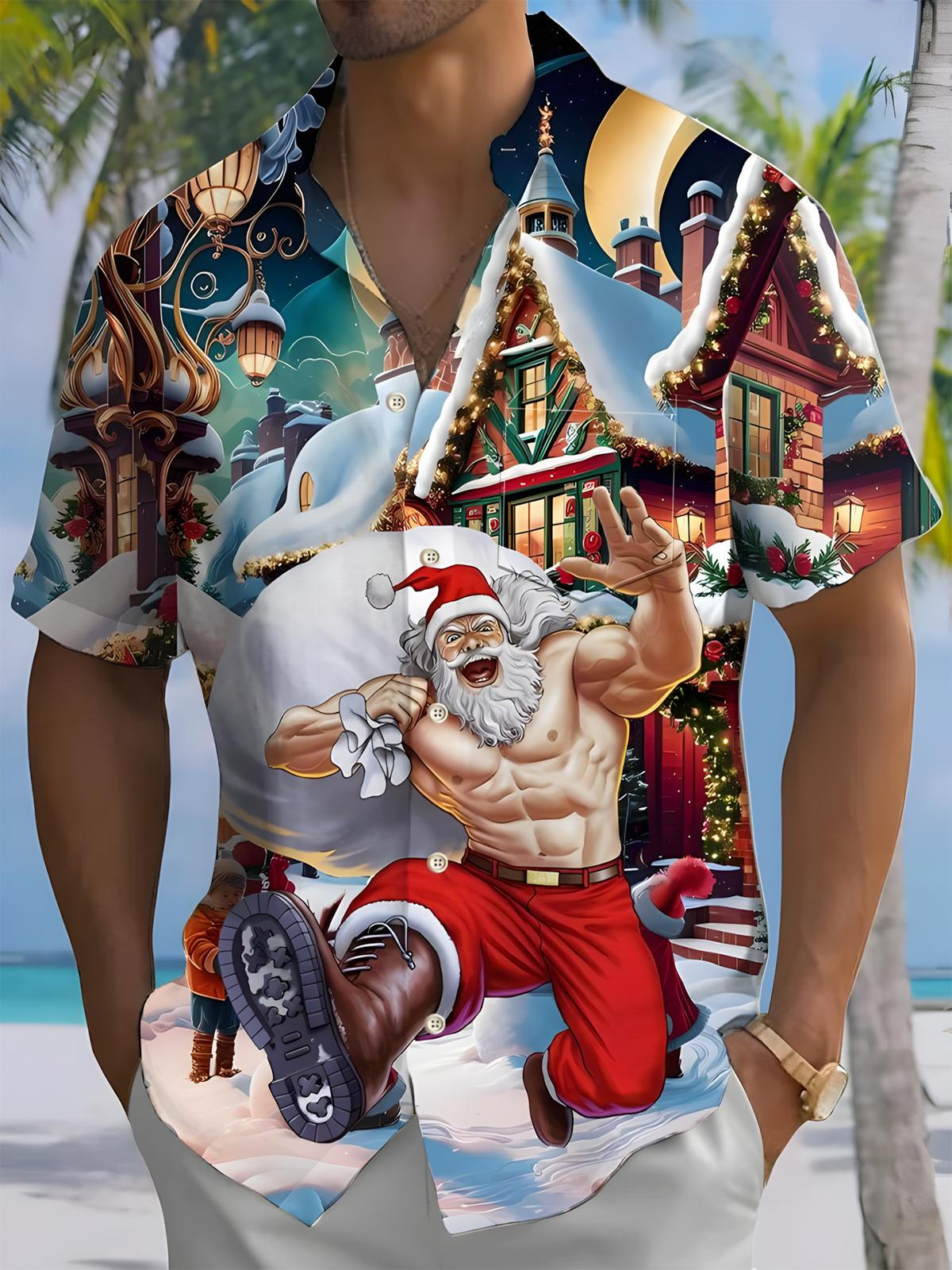 Santa Claus Men's Pocket Short Sleeve Shirts