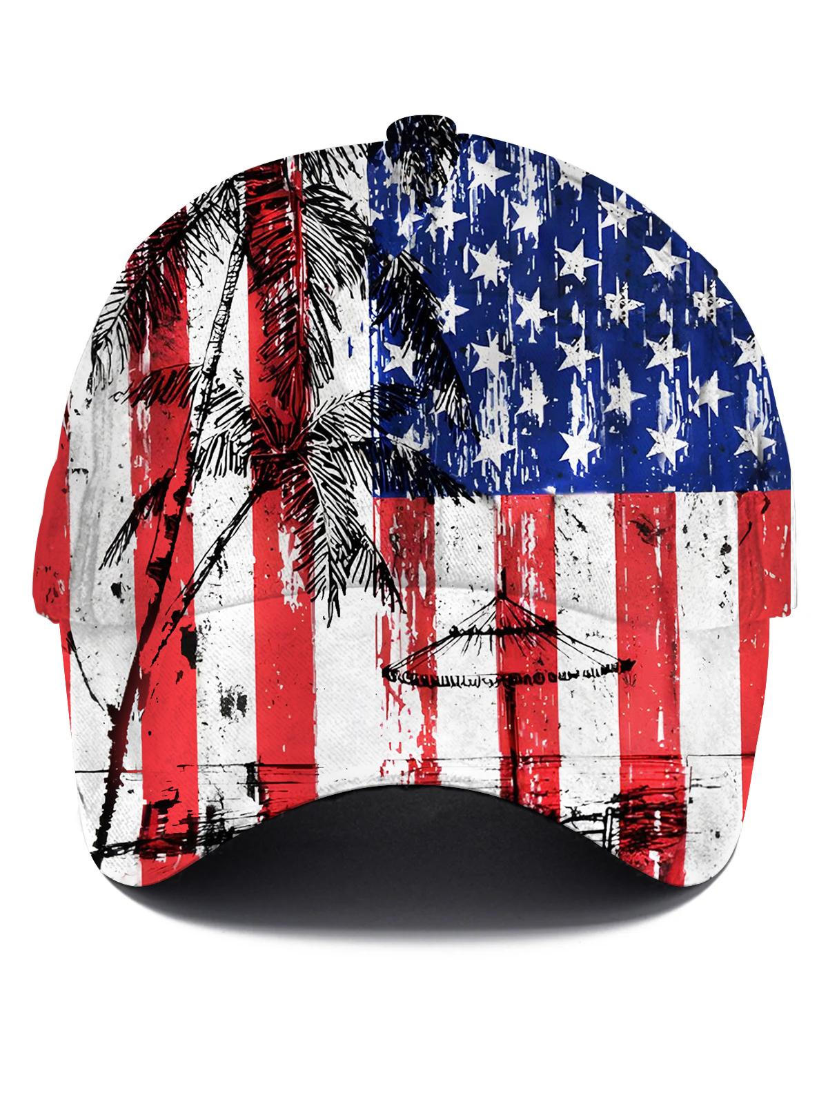 American Flag Coconut Tree Print Men's Print Baseball Cap