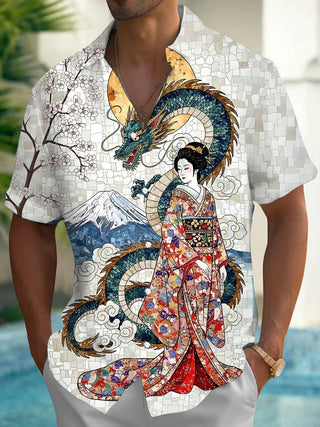 men's dragon print shirt front view