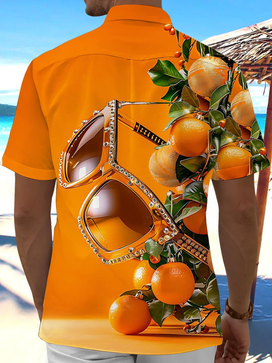 men's fruit sunglasses print pocket short sleeve shirt back view