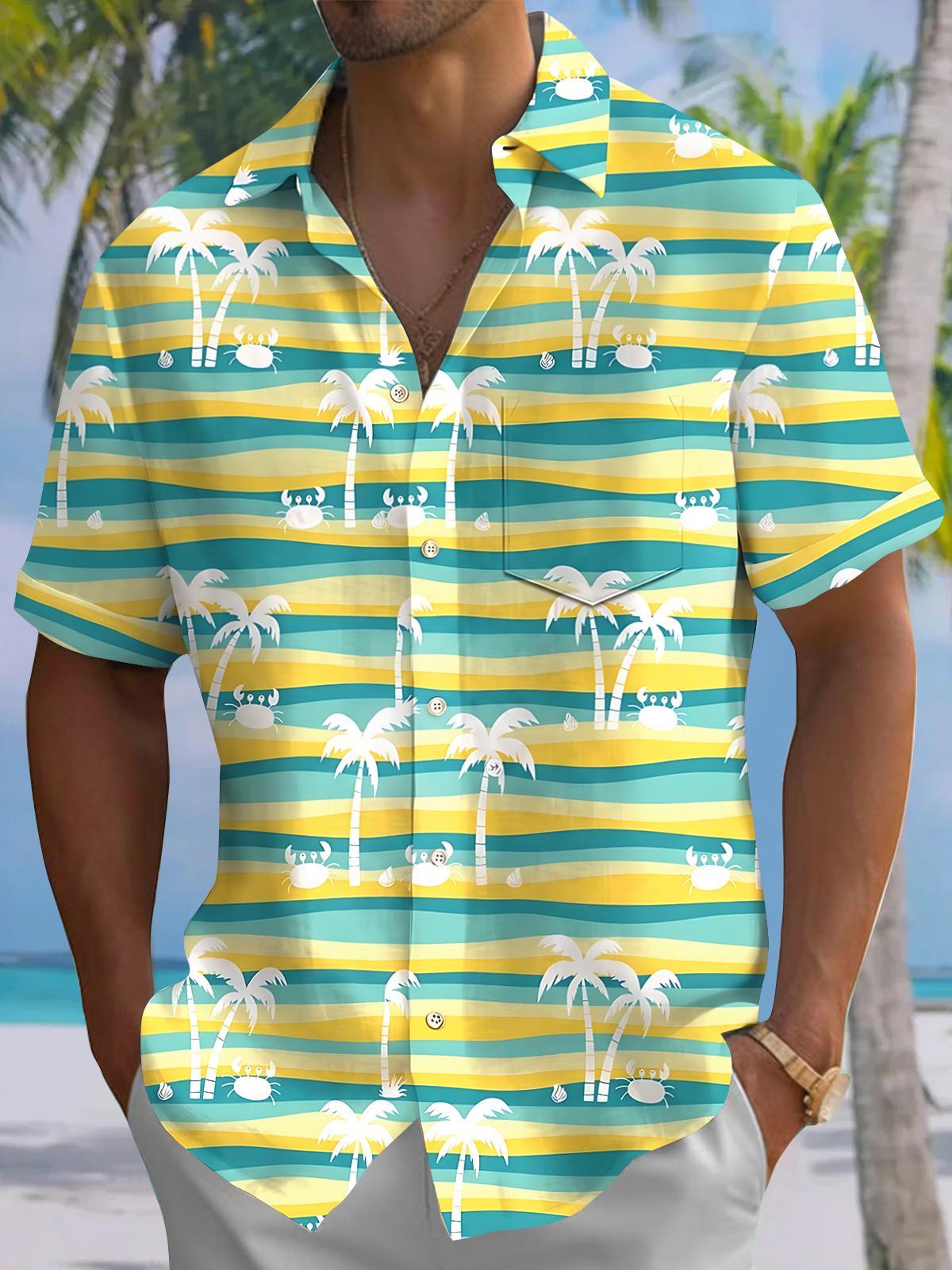 Hawaiian Coconut Tree Men's Pocket Short Sleeve Shirts
