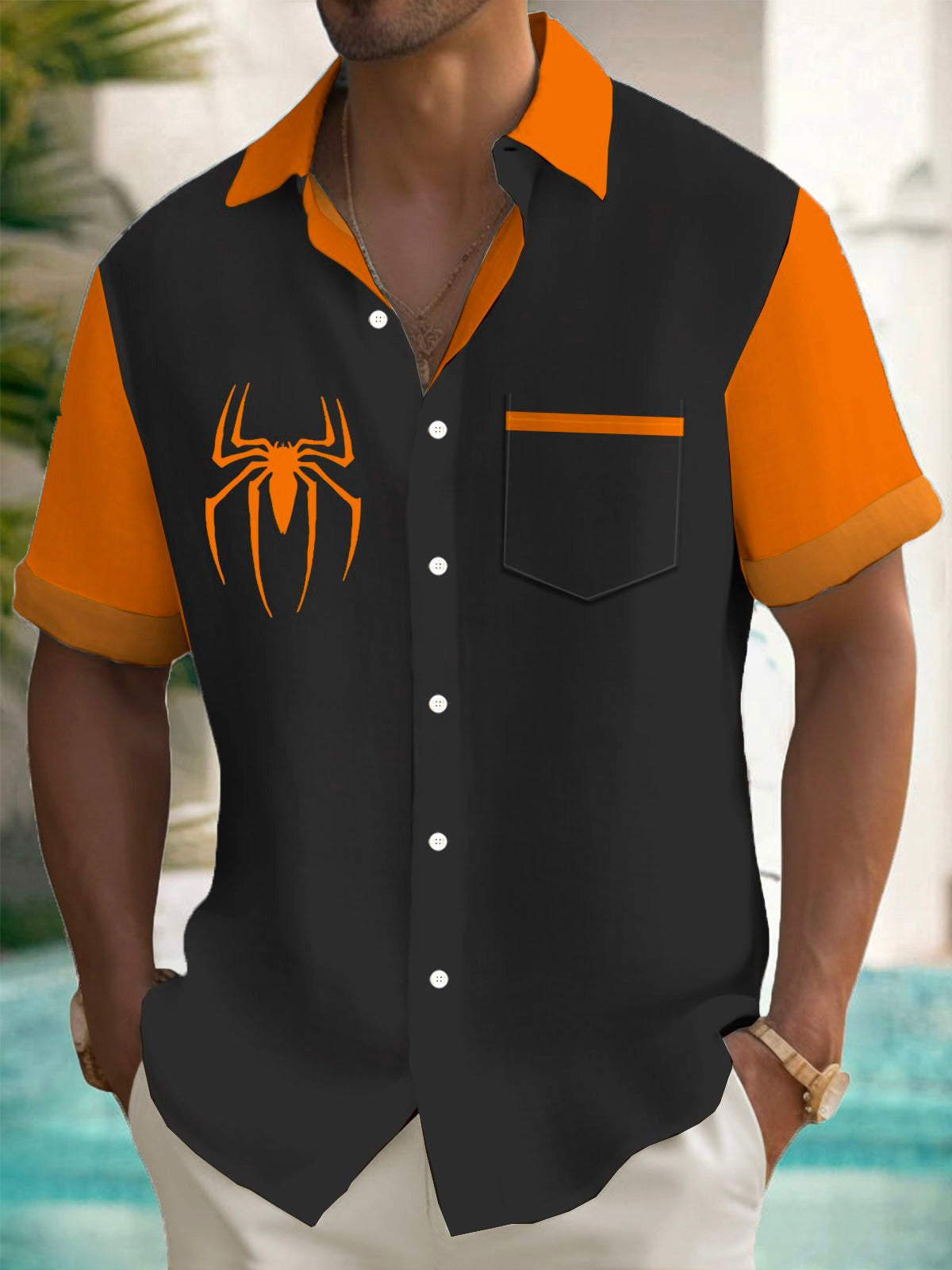 Halloween Spider Men's Pocket Short Sleeve Shirts