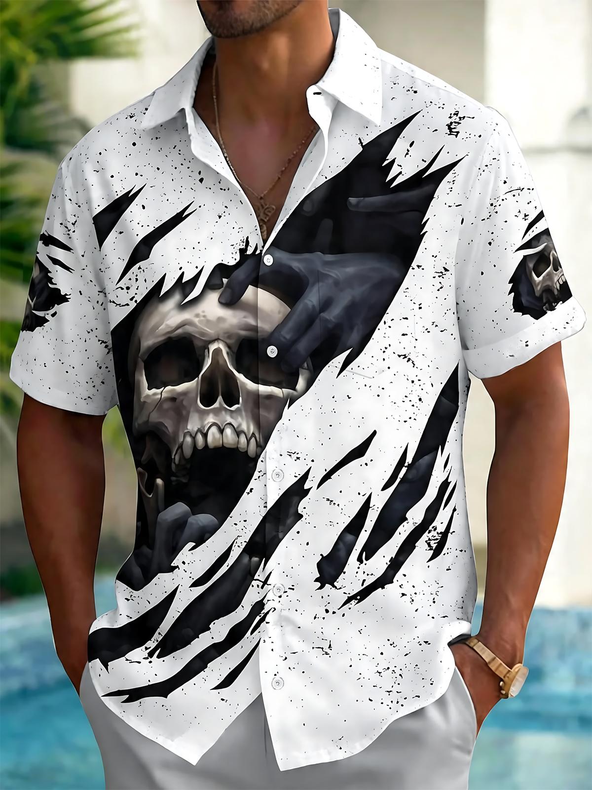 men's skull print shirt front view