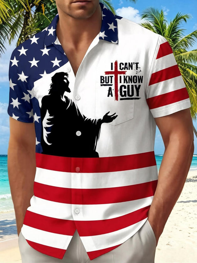 men's American flag print shirt front view Independence Day