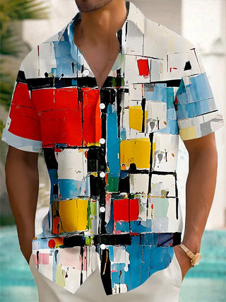 Men's geometric print short sleeve shirt front view