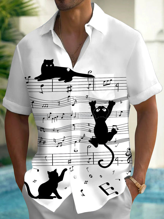 men's cat print shirt front view