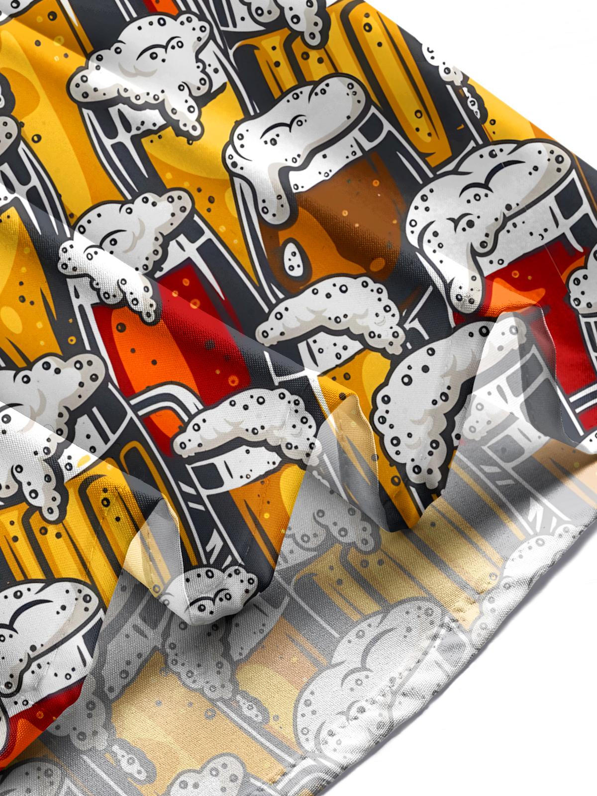 Beer Print Men's Pocket Short Sleeve Shirts