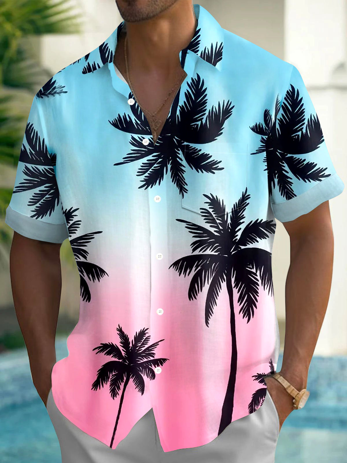 Coconut Tree Men's Pocket Short Sleeve Shirts