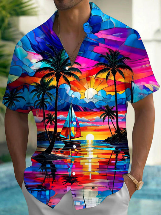 men's Hawaiian shirt front view tropical beach vacation