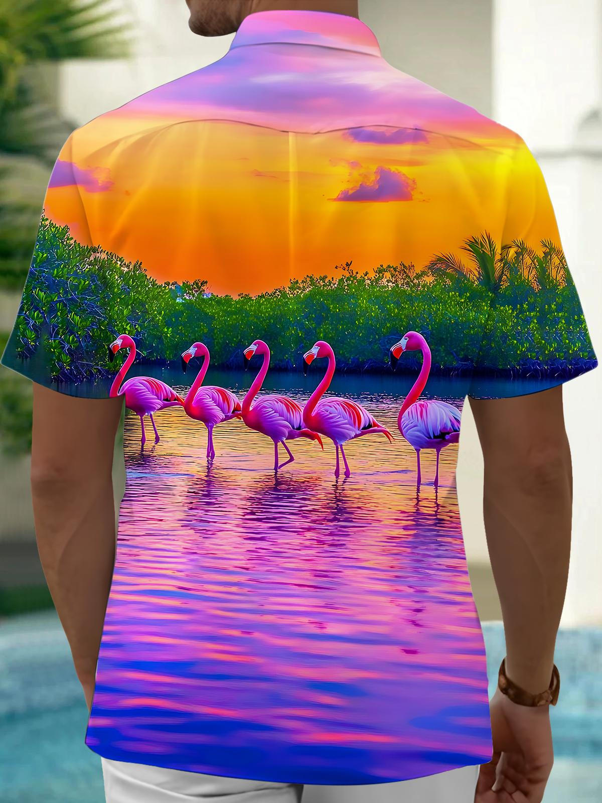 Flamingo Men's Pocket Short Sleeve Shirts