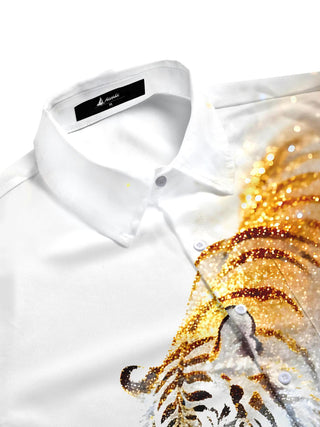 Men's animal tiger print short sleeve shirt side view