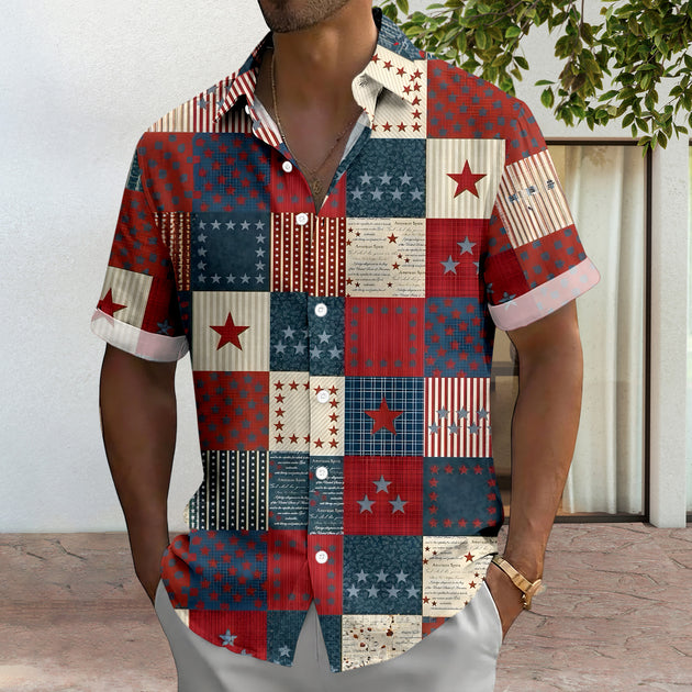 Patriotic Button Down Shirts for Men US Flag Short Sleeve Stars and Stripes Shirts Fashion Tops for Travel noble
