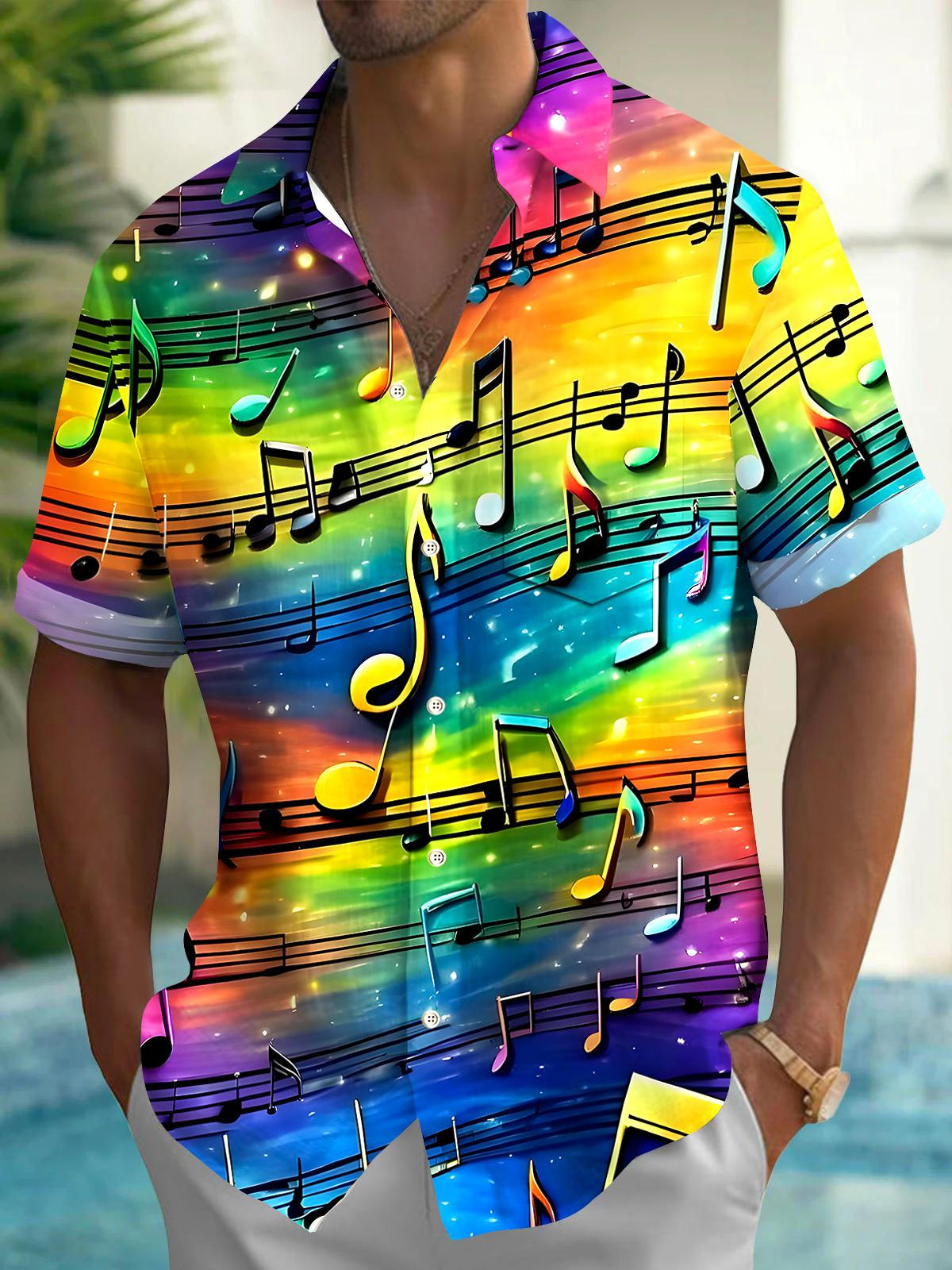 Musical Note Men's Pocket Short Sleeve Shirts