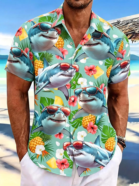 men's Hawaiian shirt front view tropical beach vacation