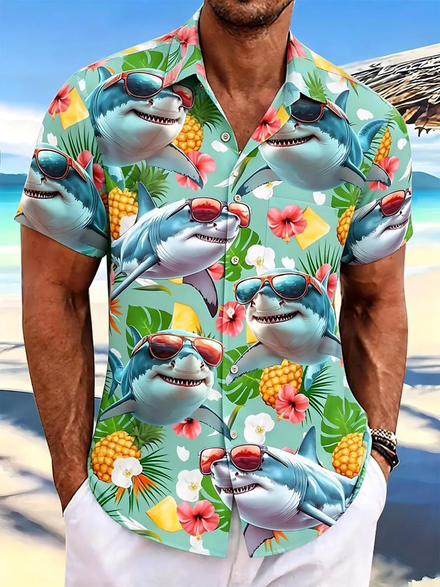 men's Hawaiian shirt front view tropical beach vacation