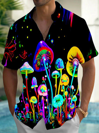 men's multicolor mushroom print shirt front view