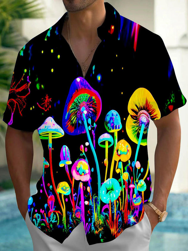 men's multicolor mushroom print shirt front view