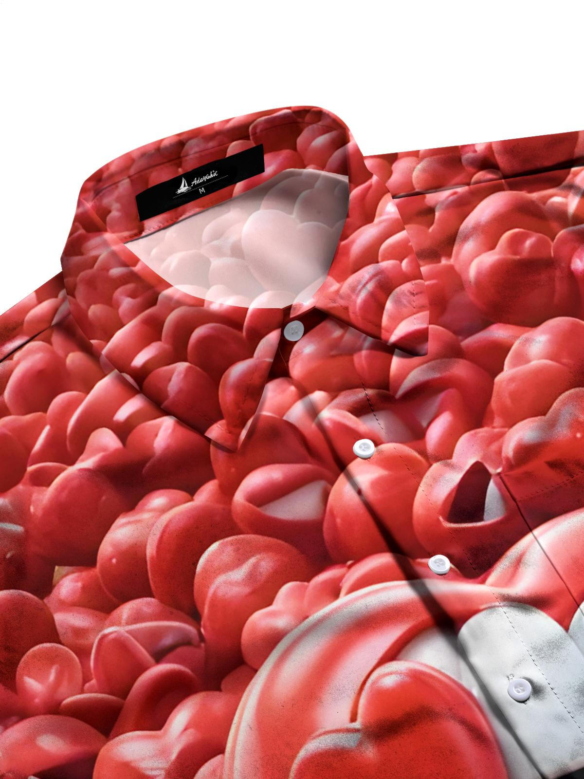 Heart Mouth Print Men's Pocket Short Sleeve Shirts