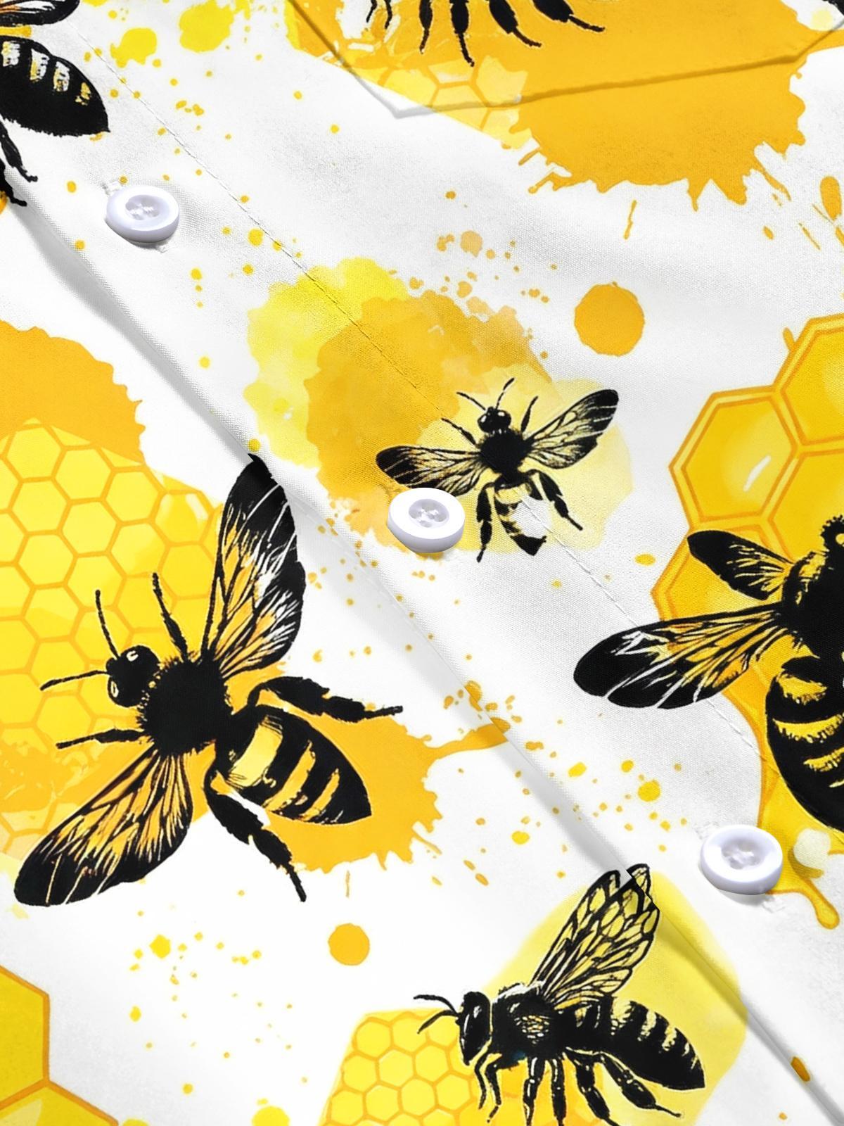 Men's bee print short sleeve shirt flat lay view