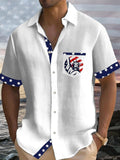 Statue of Liberty American Flag Print Men's Pocket Short Sleeve Shirts