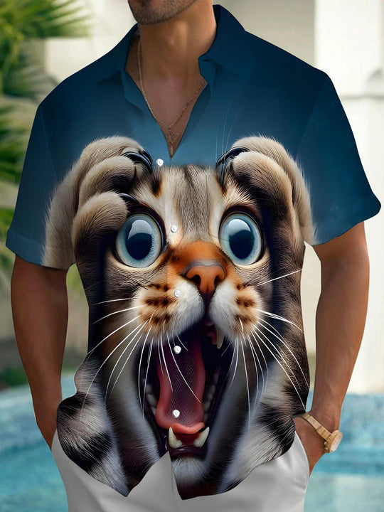 men's cat print shirt front view
