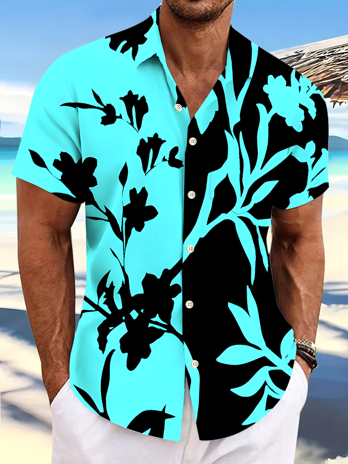 Floral Men's Pocket Short Sleeve Shirts