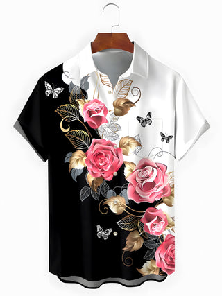 Men's floral short sleeve shirt back view