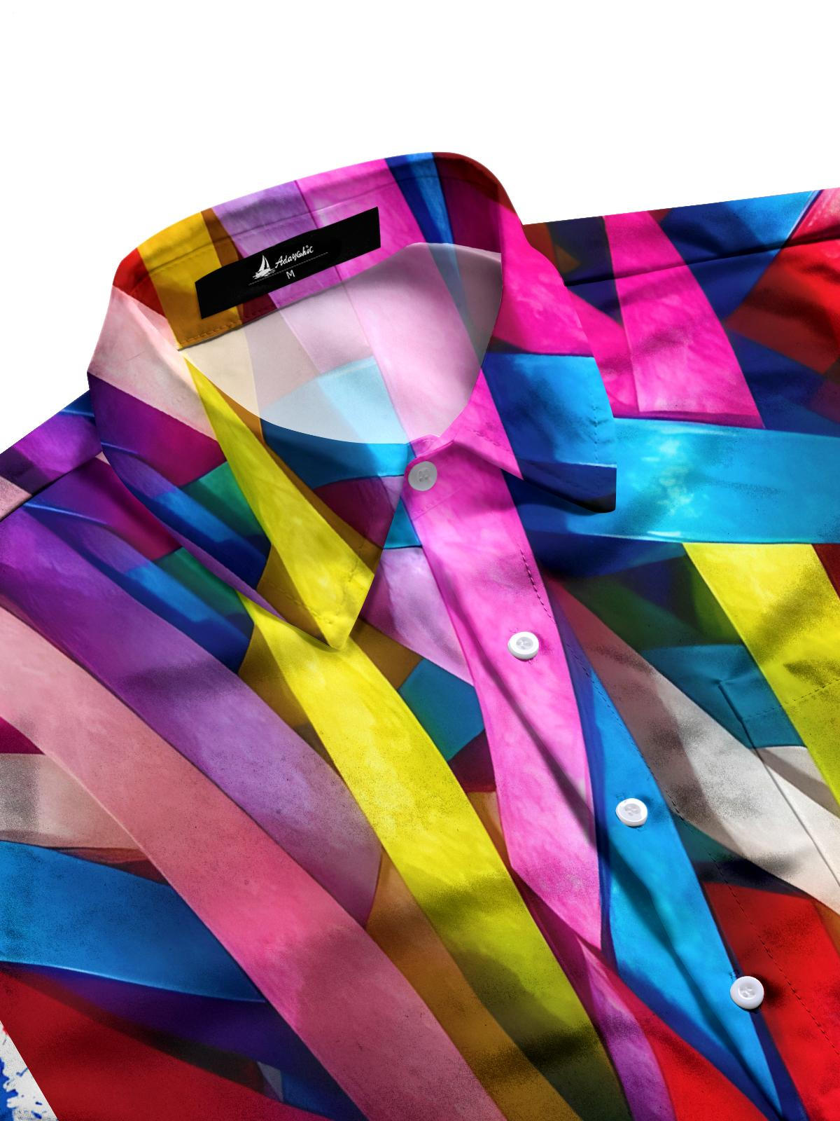 Ribbon Print Men's Pocket Short Sleeve Shirts