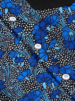 Men's floral short sleeve shirt close-up detail view