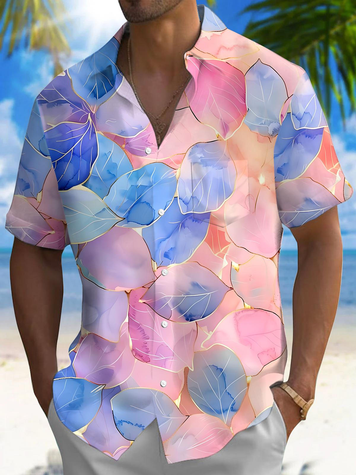 Hawaiian Leaf Men's Pocket Short Sleeve Shirts