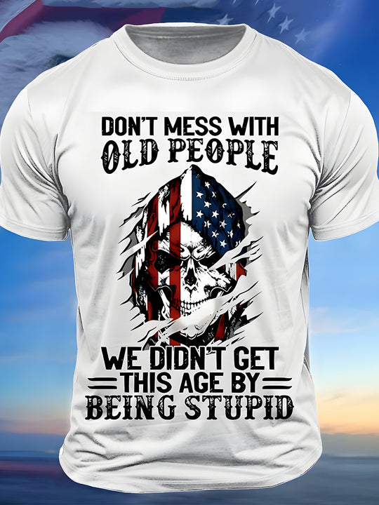men's skull print graphic t-shirt front view Independence Day
