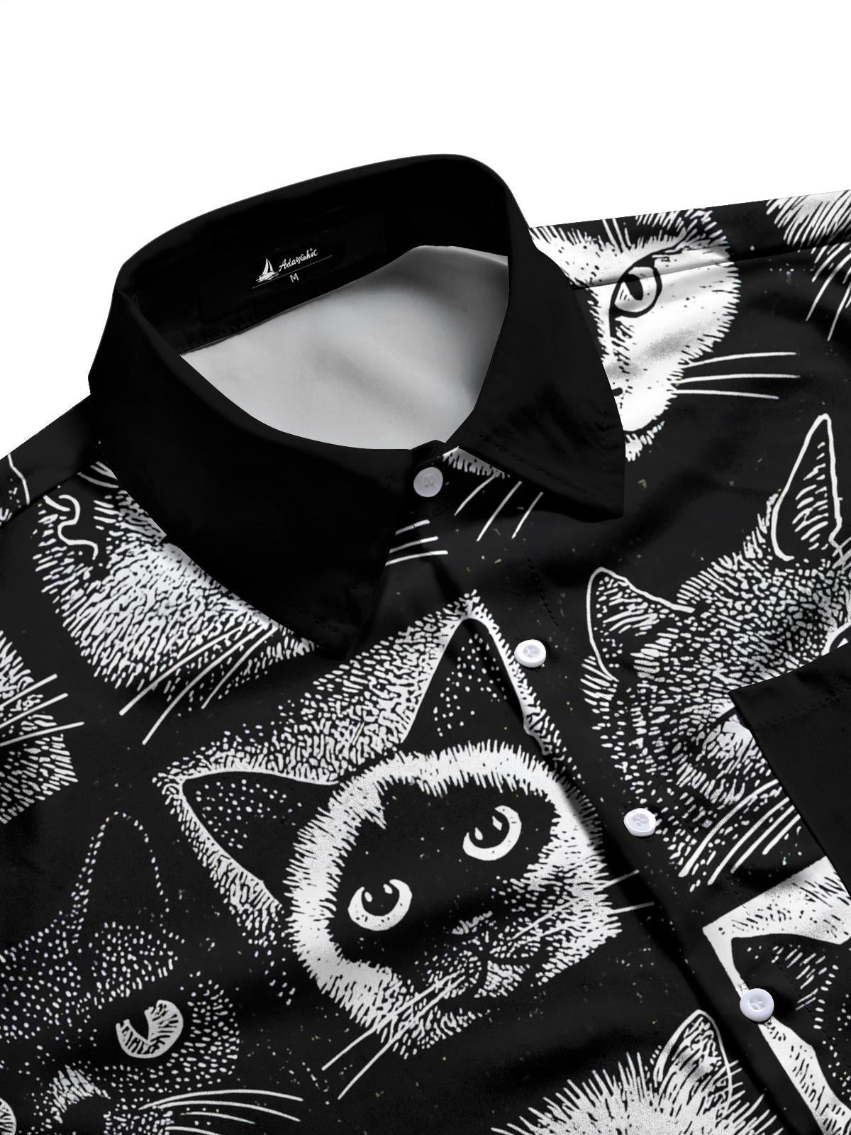 Cat Print Men's Pocket Short Sleeve Shirts