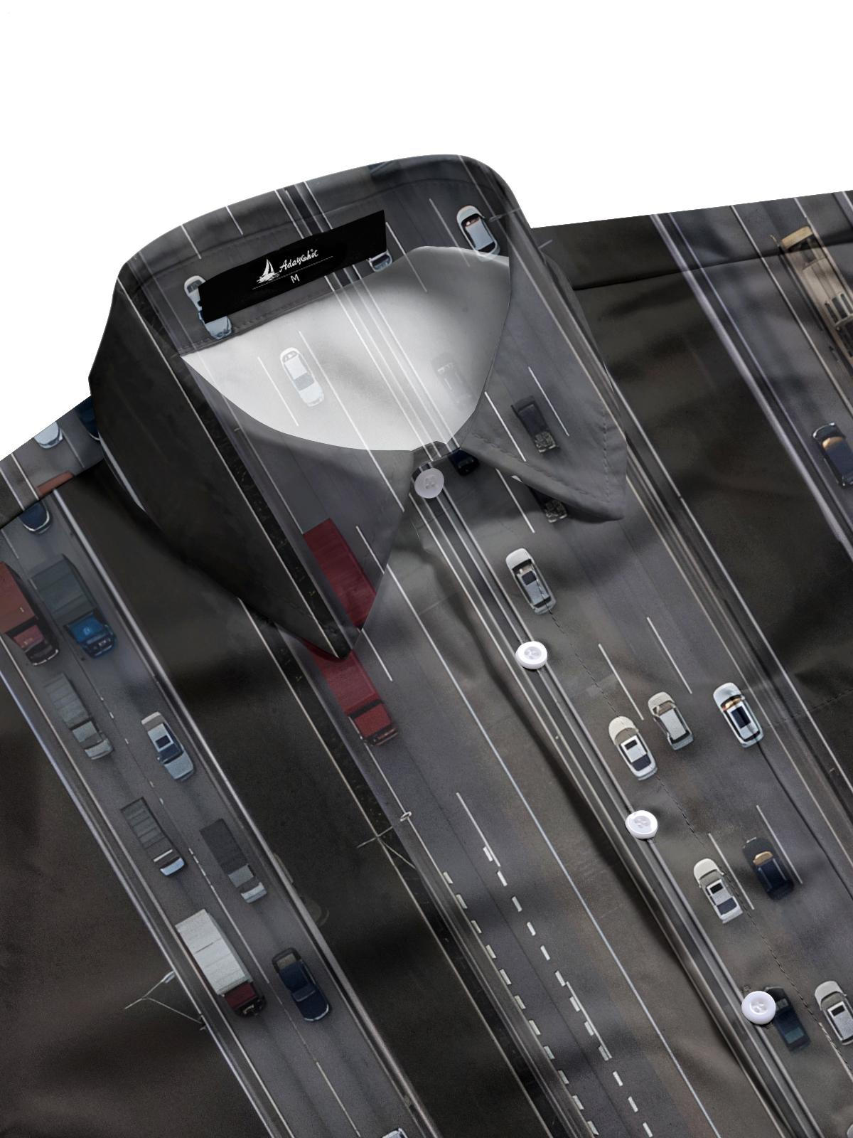 Road Print Men's Pocket Short Sleeve Shirts