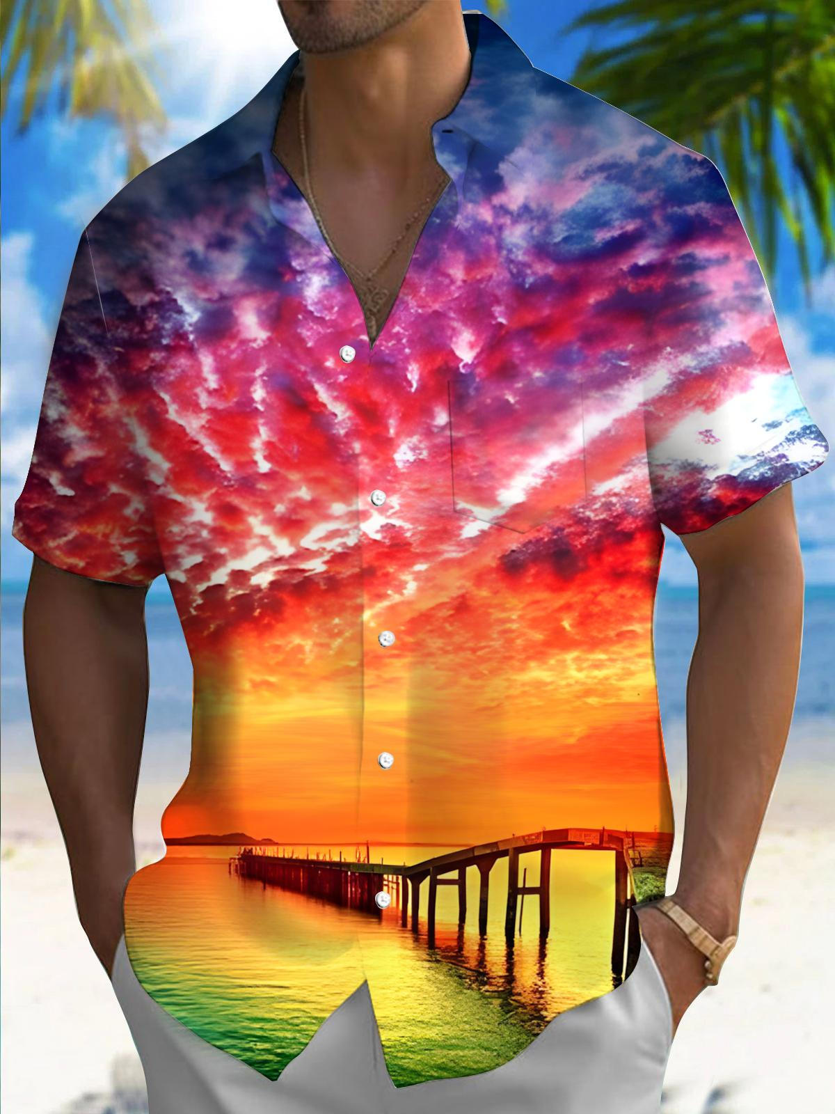 Sunset Sky Men's Pocket Short Sleeve Shirts