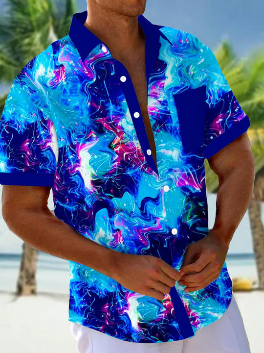 Men's abstract print short sleeve shirt with pocket front view
