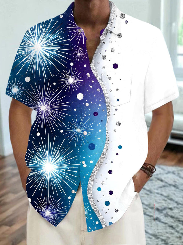 Men's pocket short sleeve shirt front view for Independence Day