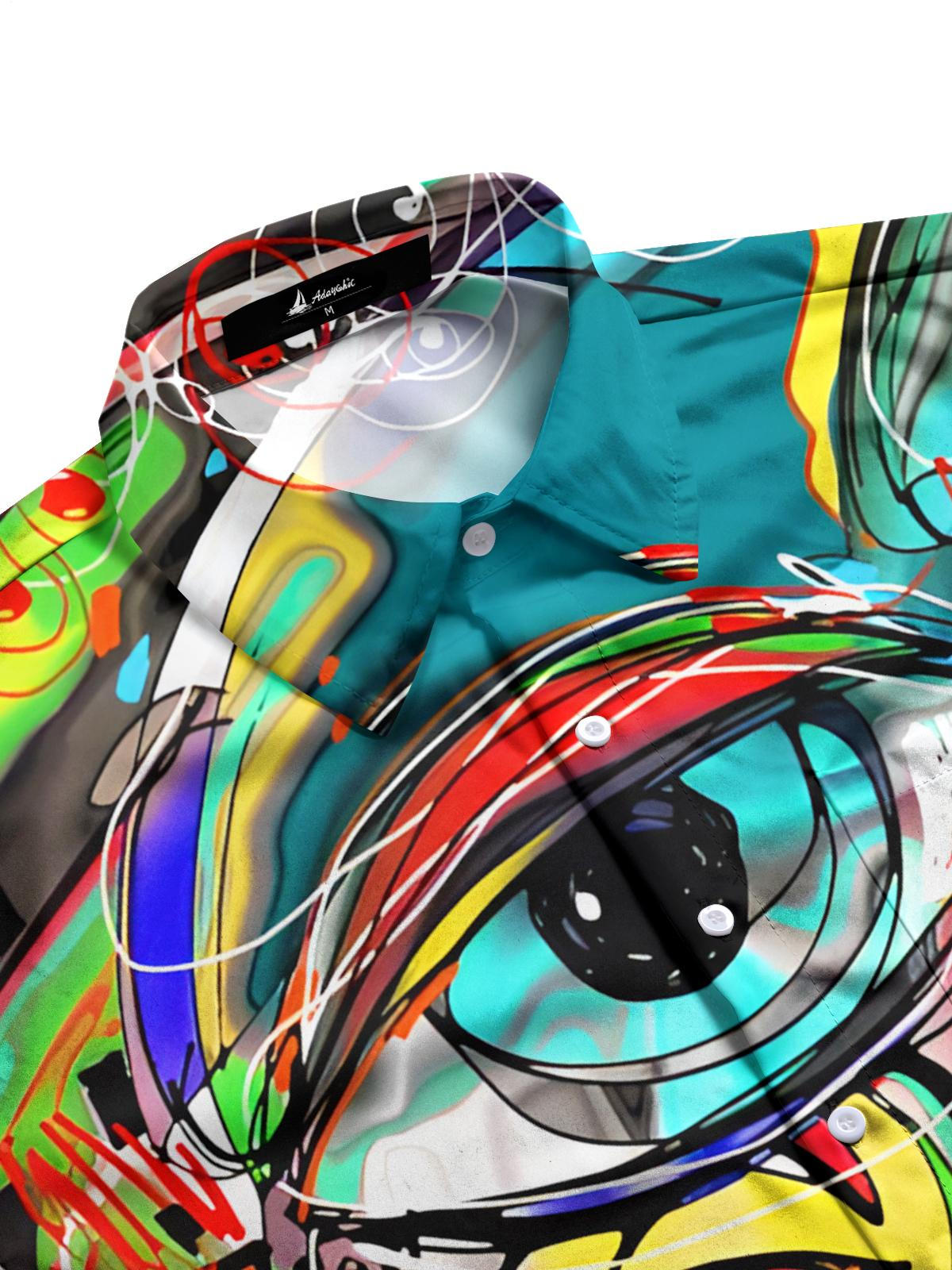 Abstract Face Art Print Men's Pocket Short Sleeve Shirts