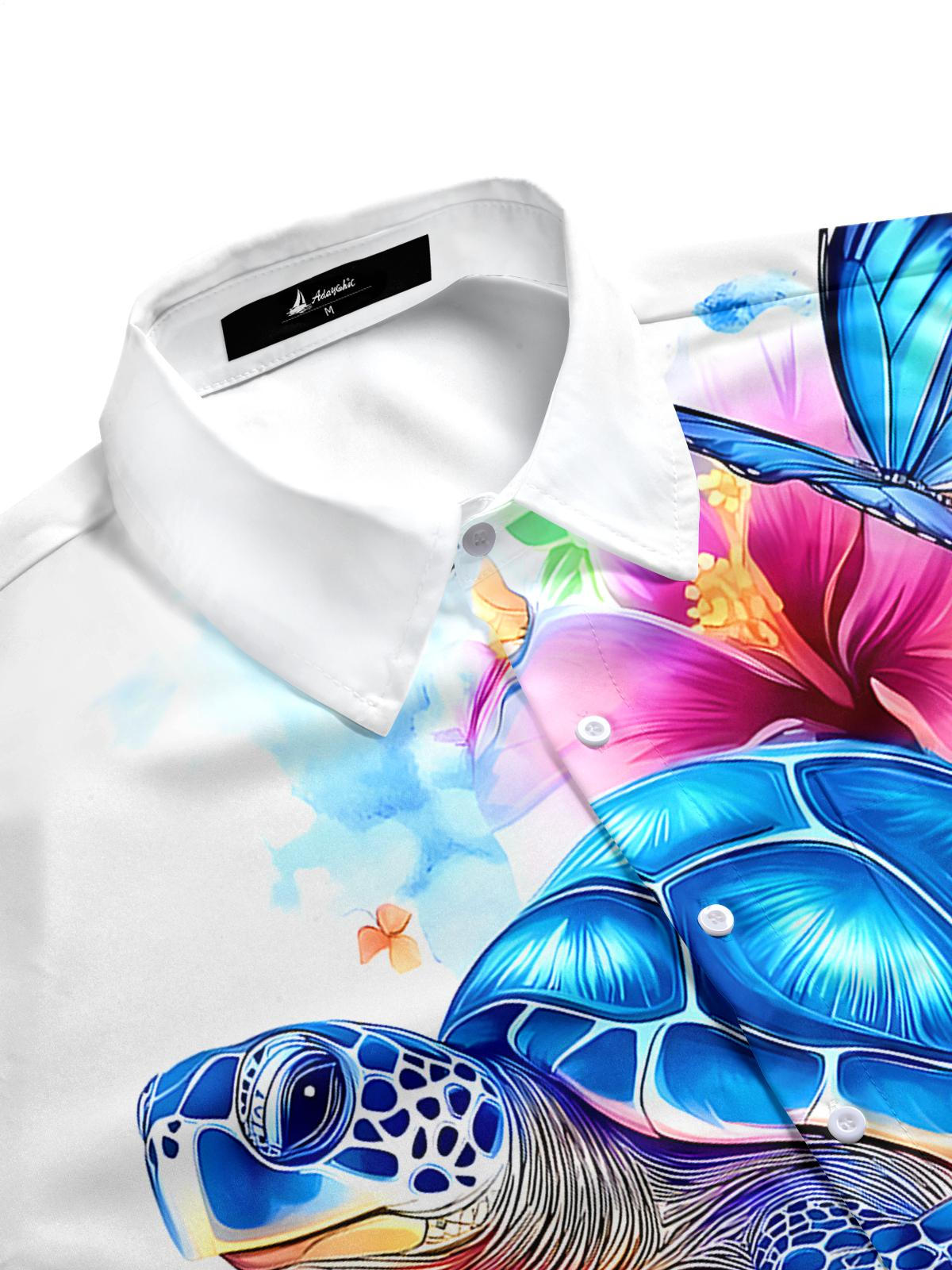 Hawaiian Turtle Floral Men's Pocket Short Sleeve Shirts