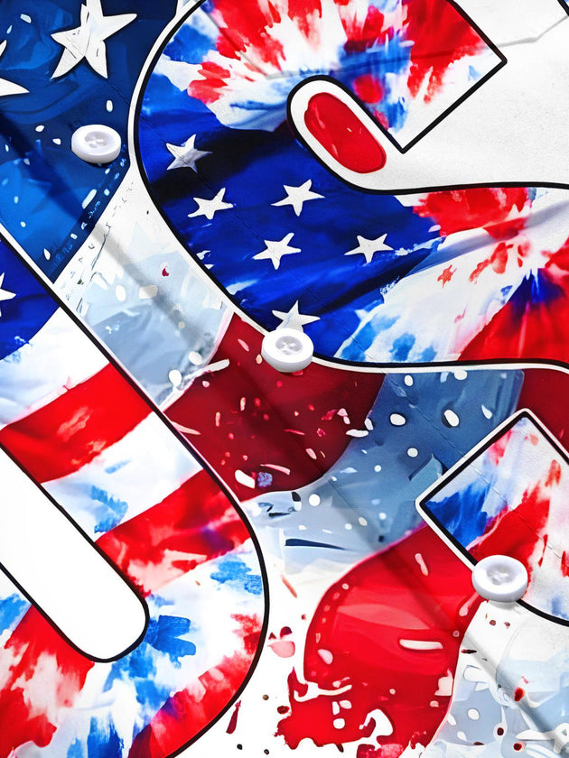 American Football USA Flag Tie Dye Independence Day Men's Pocket Short Sleeve Shirts