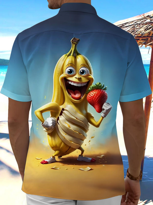 Men's Funny Banana Print Pocket Short Sleeve Shirt Back View
